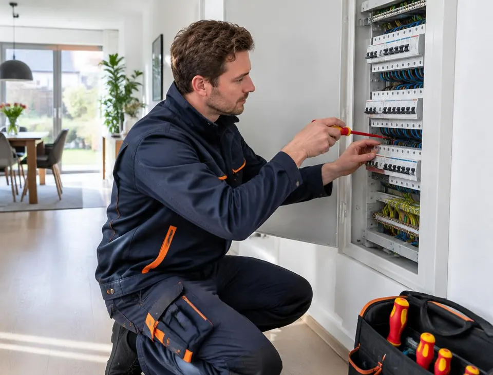 Monteur aan het werk aan een meterkast