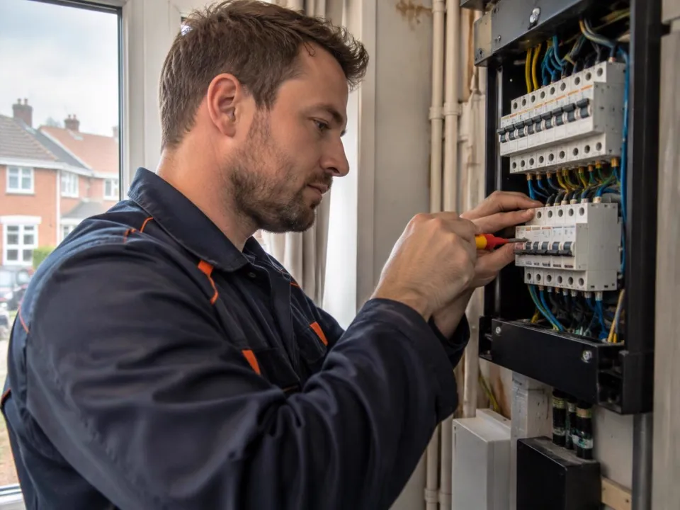 Monteur aan het werk aan een meterkast