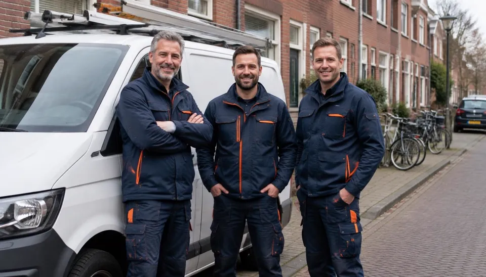 Elektriciens naast een bedrijfsbus